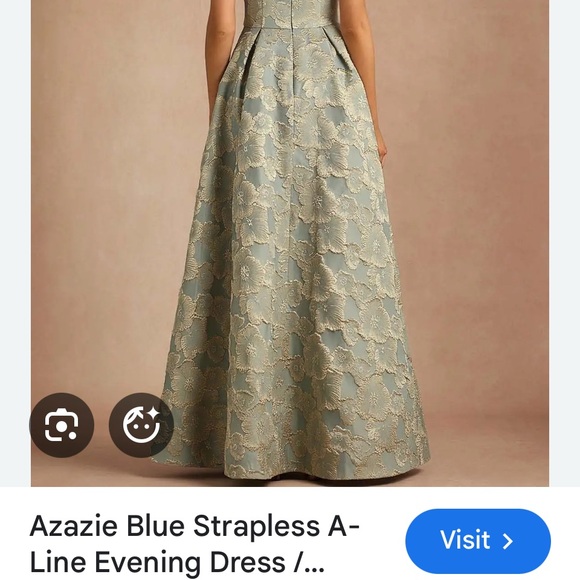 Azazie Florentine Strapless Floral Gown in Blue and Gold 10 floor length - Picture 6 of 9